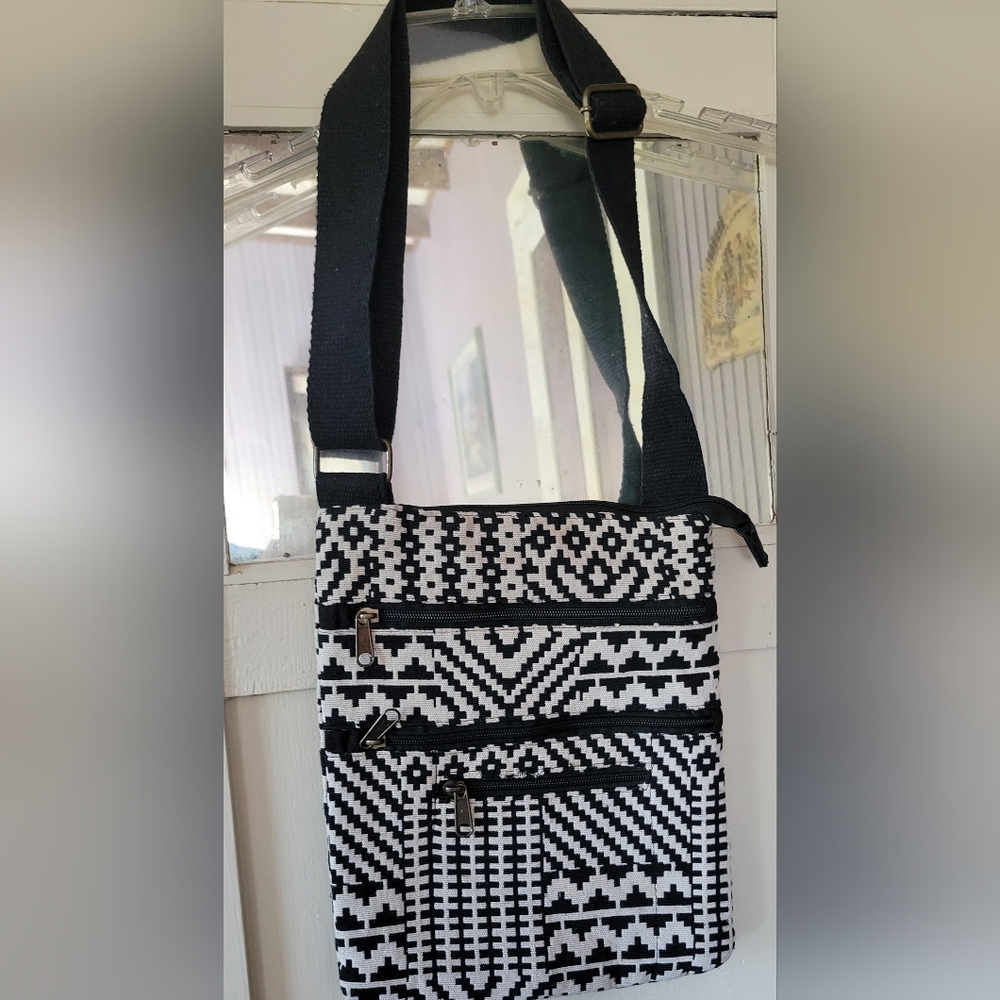 Black and White Geometric Crossbody Bag